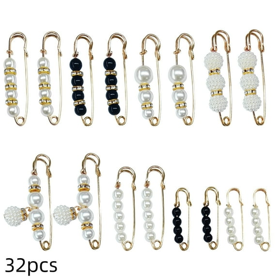 32 Counts Pearl Brooch, Fashionable Sweater Shawl Pearl Pin to Enhance Temperament, Suitable for Clothing Decoration Pant Waist Tightener Random Style