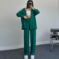 thumbnail image 3 of Conjunto de dos piezas para mujer Conjuntos de camisa y pantalón de manga larga con botonadura sencilla Otoño e Invierno 2024 Traje de mujer liso, 3 of 5