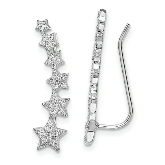 Primal Silver Sterling Silver Rhodium-plated Graduating Cubic Zirconia Stars Climber Earrings