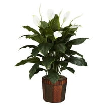 Nearly Natural 4' Plastic Spathiphyllum Artificial Plant with Vase, Green