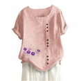 thumbnail image 1 of Blouses pour Femmes, Haut Décontracté en Coton et Lin Imprimé à Manches Courtes avec Boutons, 1 of 3