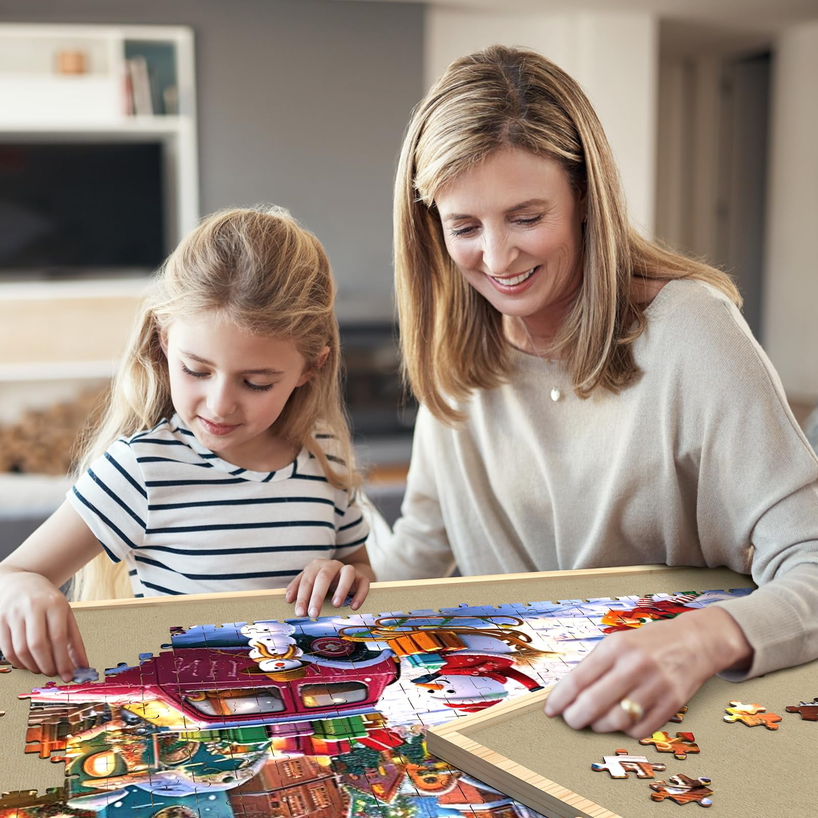 2000 Piece Puzzle Board with Drawers and Cover, Adjustable Tilting Puzzle Board, Portable Wooden Jigsaw Puzzle Table for Adults as a Gift