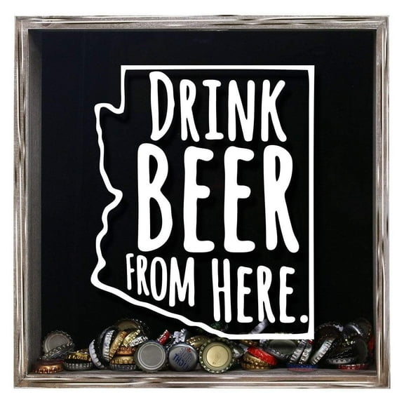 Torched Arizona Beer Cap Shadow Box Wall Mount Decor 13"x13"x3" Gray