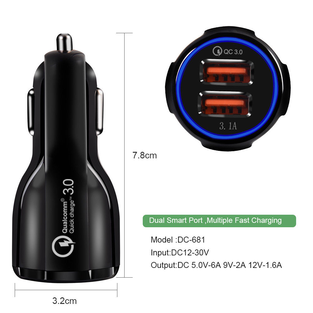 3 Pack Dual USB QualComm Quick Charge Car Charger Fast Dual-Port USB For iPhone X iPhone 8 Plus Samsung Galaxy S8 S8+ Plus S9 S9+ Plus Note 9 S7 Edge Note 4 LG G7 OnePlus 5 Google Pixel 2 XL Black - image 5 of 10