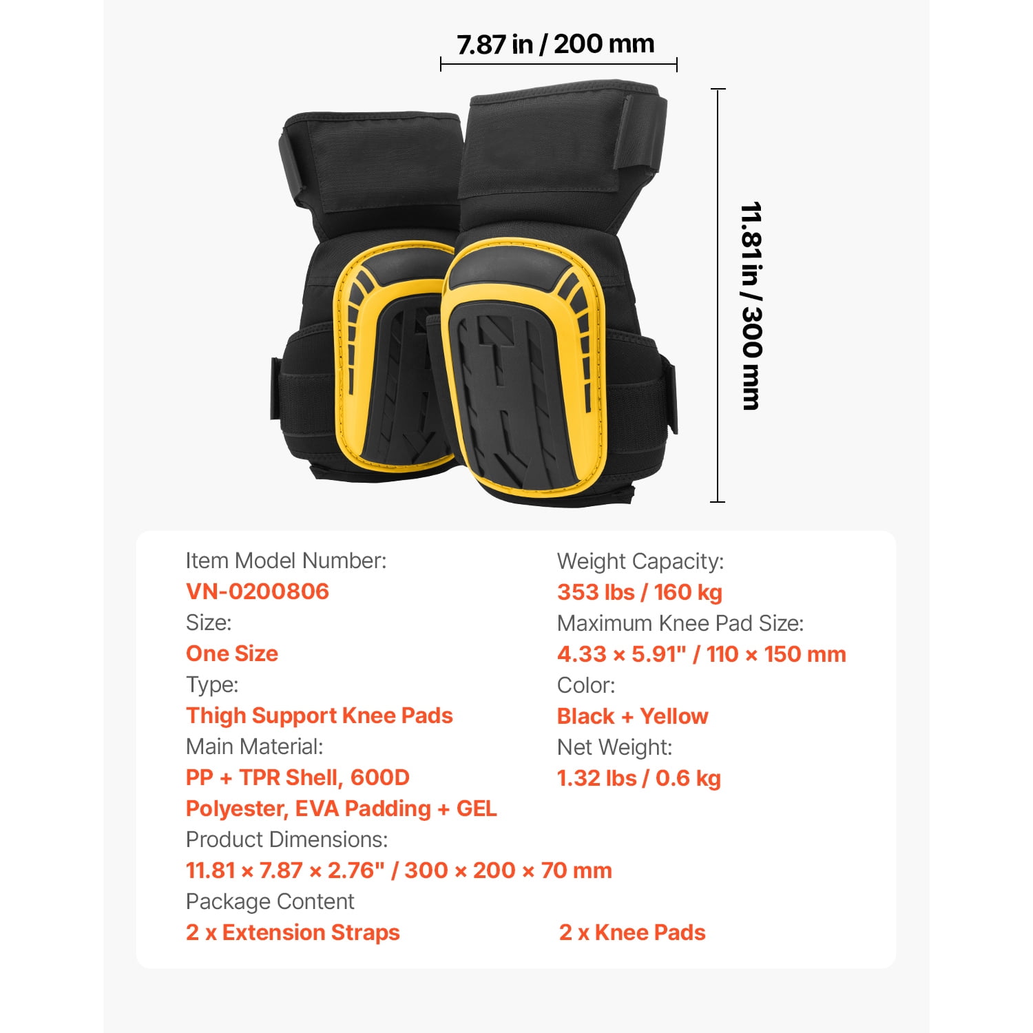 KFFKFF Knee Cushions for Labor, Enhanced Durable Construction Knee Cushions with 2 Additional Straps, Non-Slip Foam Gel Knee Cushions, Unisex, for Horticulture Flooring Roofing and Sanitation