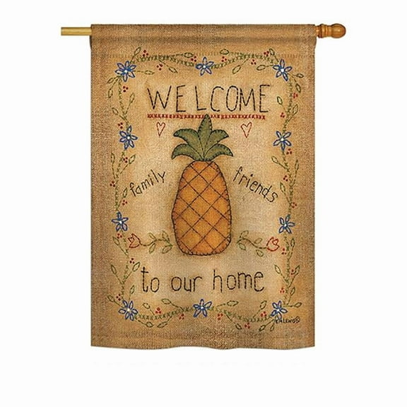 Breeze Decor BD-SH-H-100071-IP-BO-D-US18-SB 28 x 40 in. Welcome Sweet Pineapple Inspirational Home Impressions Decorative Vertical Double Sided House Flag