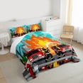thumbnail image 3 of Homewish Fire Truck Firefighter Bedding Comforter Set,Construction Vehicles Twin Comforter Sets,Orange Cyan Red Bedding Set For Boys Kids,Ultra Soft Home Decor,2-Piece, 3 of 8