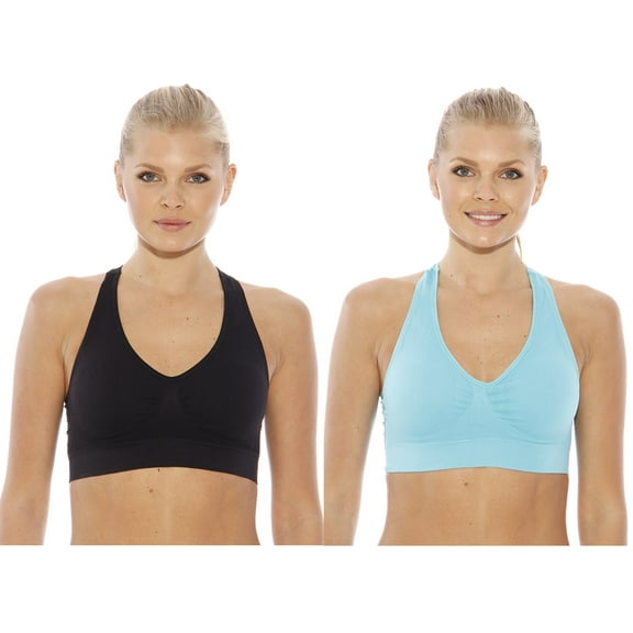 Just Intimates Racerback Sports Bra (Pack of 2) (Aqua, Black, X-Small)