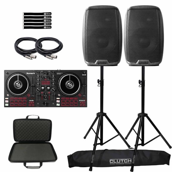 Numark Mixtrack Pro FX 2-Deck DJ Controller with Gemini AS-1500P 15" Active Speakers Package