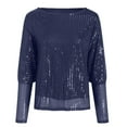thumbnail image 6 of felwors Women's Long Sleeve Sequin Tops Dressy Sparkle Glitter Crewneck Blouse Sexy Cocktail Party Shirts Y2k Clubwear Blue, S, 6 of 7