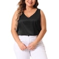 thumbnail image 1 of Camisetas sin mangas de satén de seda para mujer de tallas grandes Agnes Orinda, blusas casuales de cuello en V, camisetas básicas de verano 3X en negro, 1 of 6