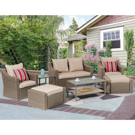 Superjoe 7 Pcs Outdoor Patio Furniture Sets All-Weather PE Rattan Wicker Sectional Sofa with Coffee Table Brown