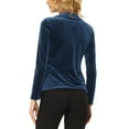 thumbnail image 3 of INSPIRE CHIC Women's V Neck Velvet Blouse Long Sleeve Ribbed Knit Solid Velvet Blouse Tops Blue XS, 3 of 5