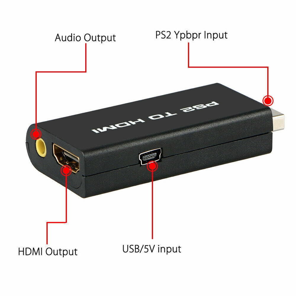 PS2 to HDMI Video Converter Adapter with 3.5mm Audio Output for HDTV Monitor Black