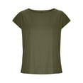 thumbnail image 4 of MIXUE Boho Tops For Women Summer Solid Color Round Neck Short Sleeve Loose Casual Pullover Shirts For Women T-shirts Activewear,Green,S, 4 of 5