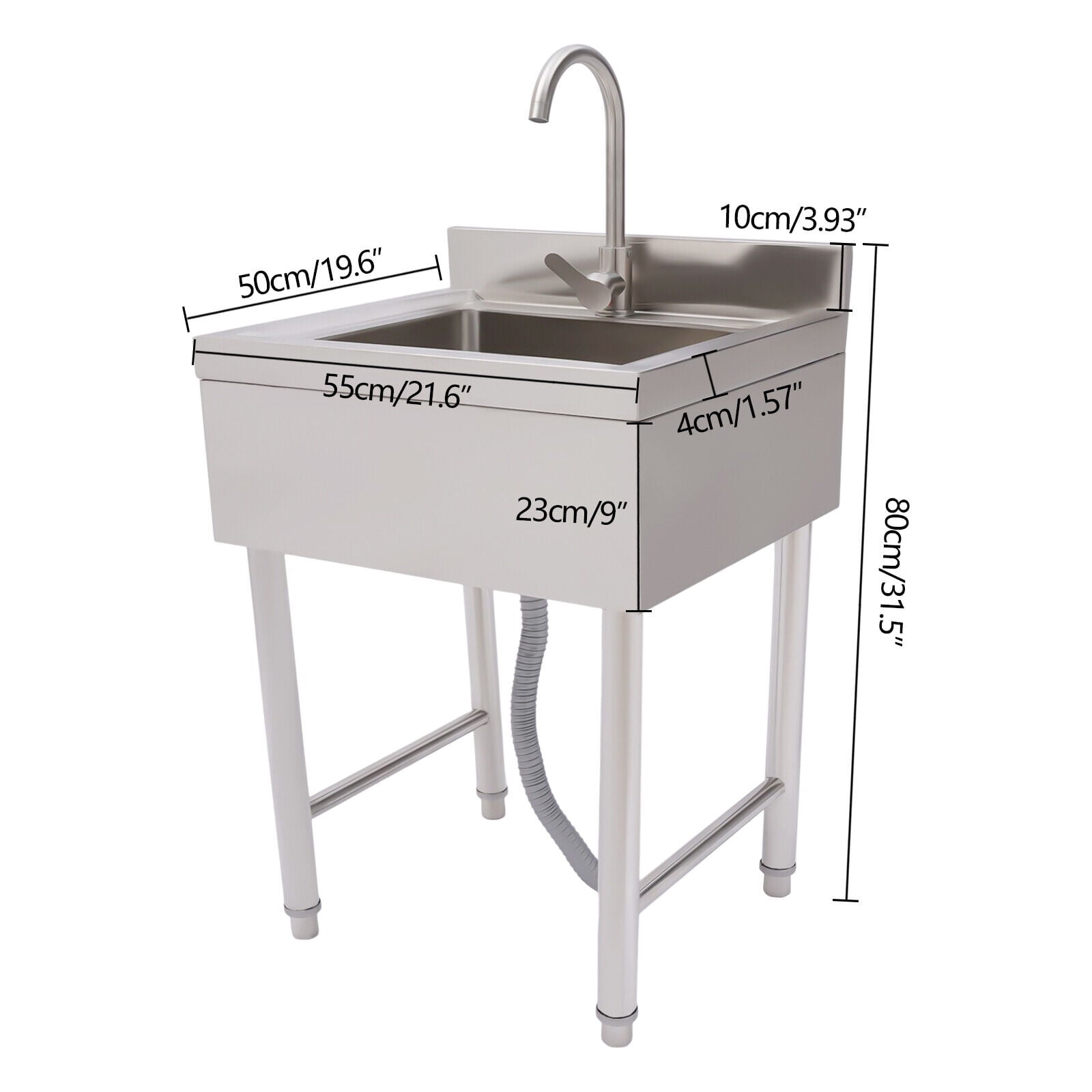 Miumaeov 1 Compartment Commercial Stainless Steel Sink Free Standing Single Bowl Kitchen Utility Sink Washing Hand Basin with Faucet,Storage Shelve, Laundry Tub