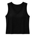 thumbnail image 5 of WHEANG Everyday Casual Plus Size T Shirt for Women Classic Solid Color V Neck Tank Tops Summer Sleeveless Basic Shirts True Tees Trendy Clothes Breathable Loose Fit Top(Color BlackSize S), 5 of 5