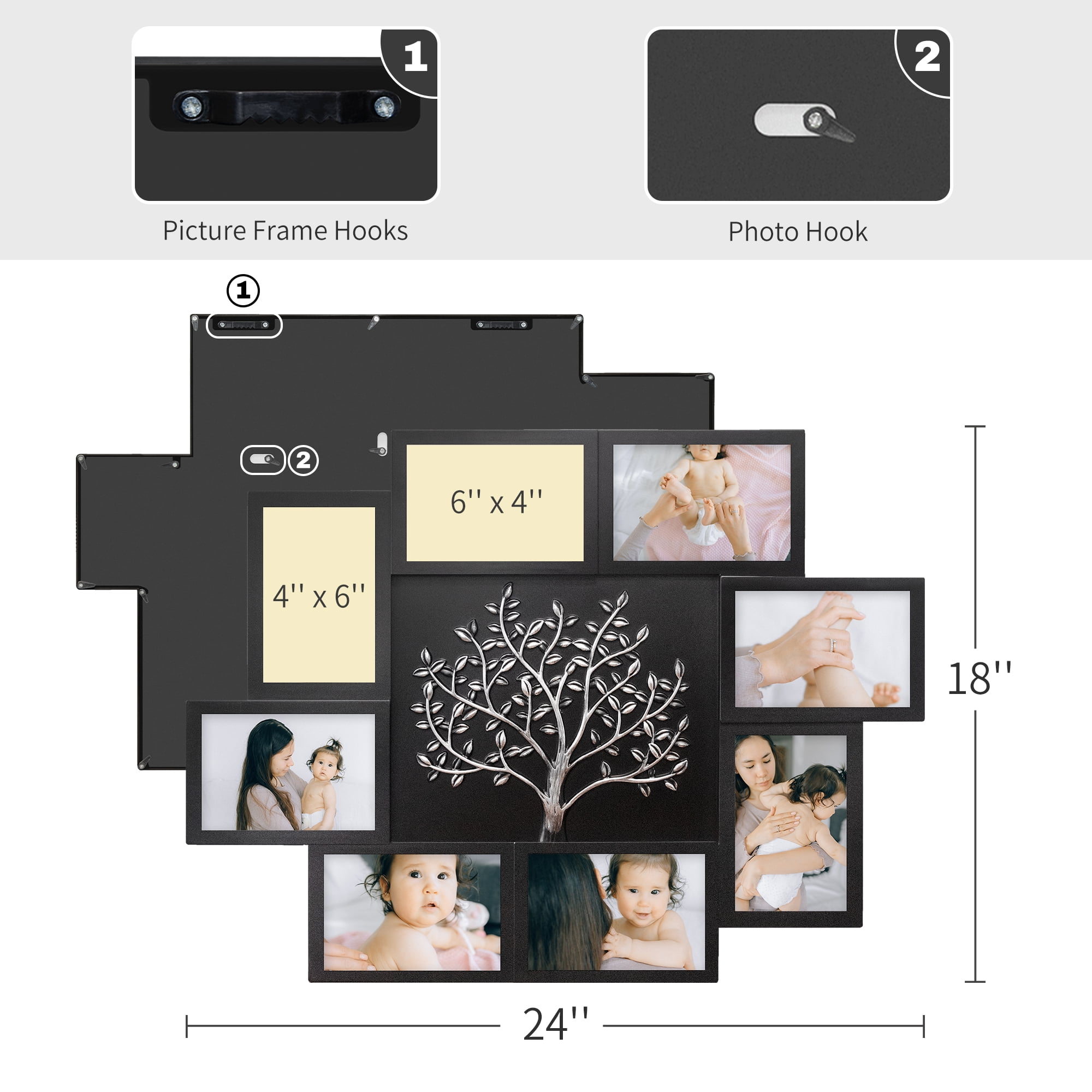 8-Opening Black Collage Photo Frame - Versatile Wall Display for Home, Family, and Friends (4x6)
