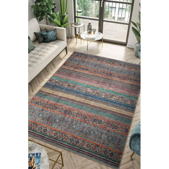 Keen Home Design Machine Washable Area Rugs with Non-slip Backing, Ideal for Hallway, Living Room, Bedroom, Kitchen and Laundry Room, Vintage Moroccan and Low Pile Rug - ( 5' x 7' )