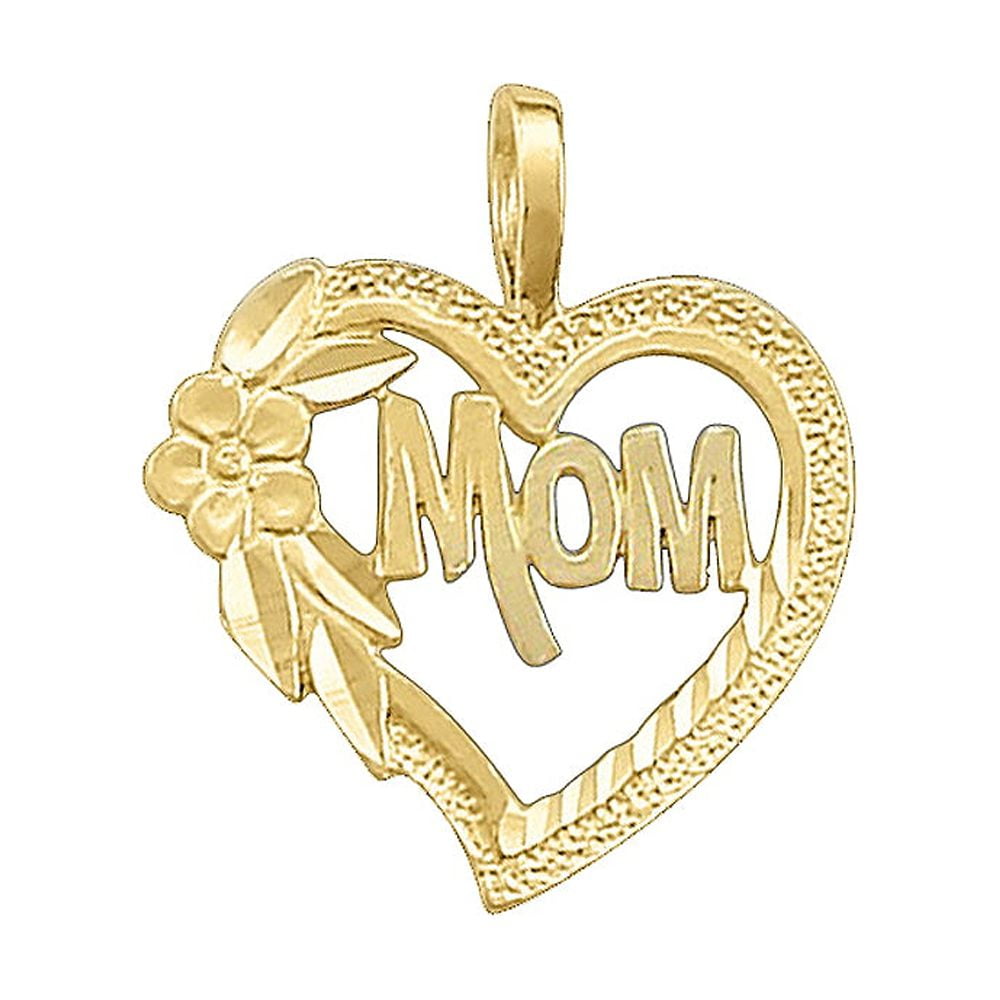 Precious Stars 14K Yellow Gold 'Mom' Floral Heart Pendant with 20" Chain Necklace