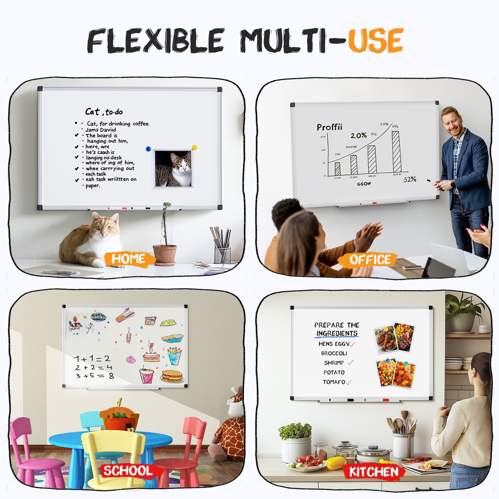 Gianna 48 X 24 inches Magnetic Dry Erase Board with Aluminum Frame, Whiteboard for Home School