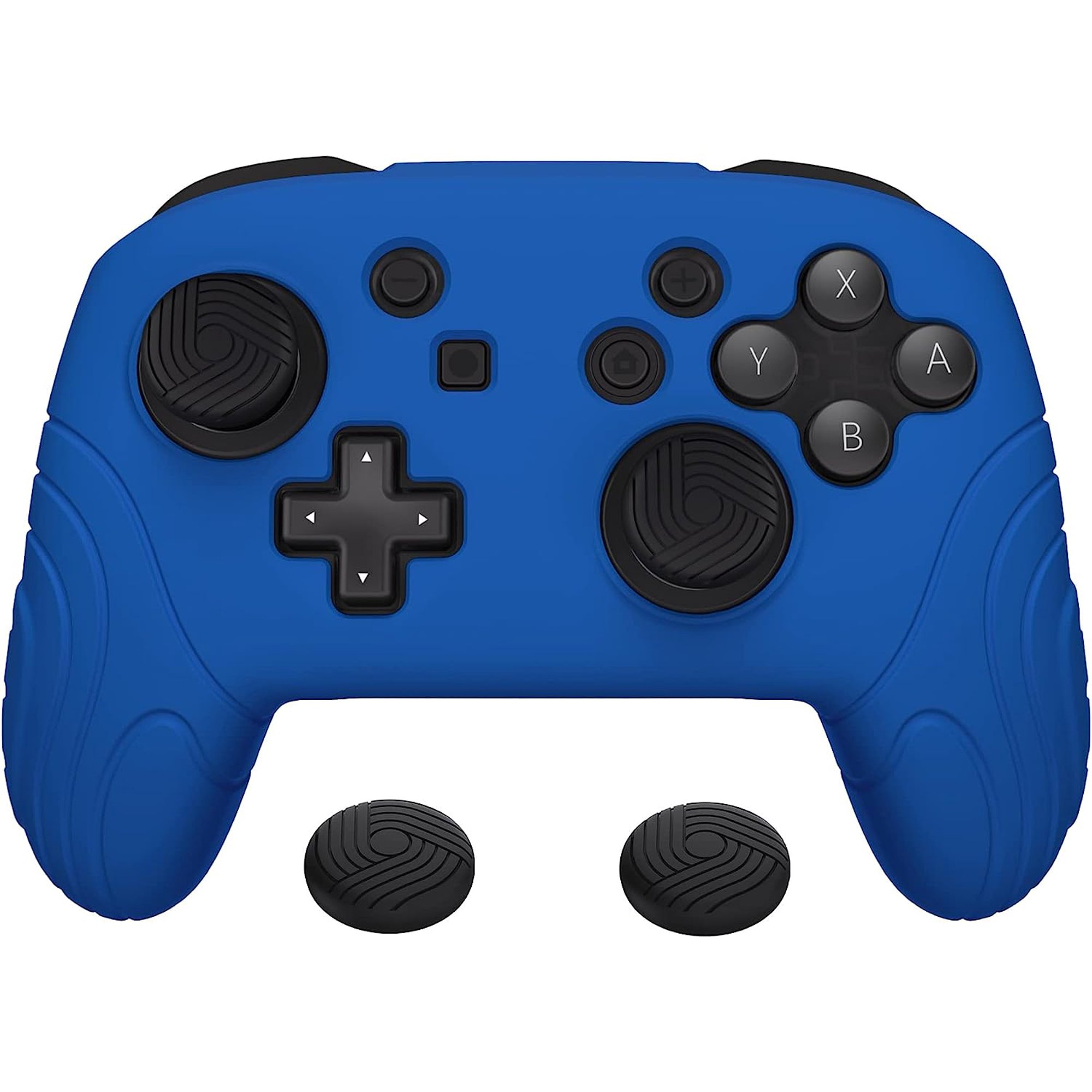 PlayVital Samurai Edition Ergonomic Silicone Skin Protective Case for Nintendo Switch Pro Controller, Soft Anti-Slip Controller Grip Protector for Nintendo Switch Pro with Thumb Grip Caps - Blue