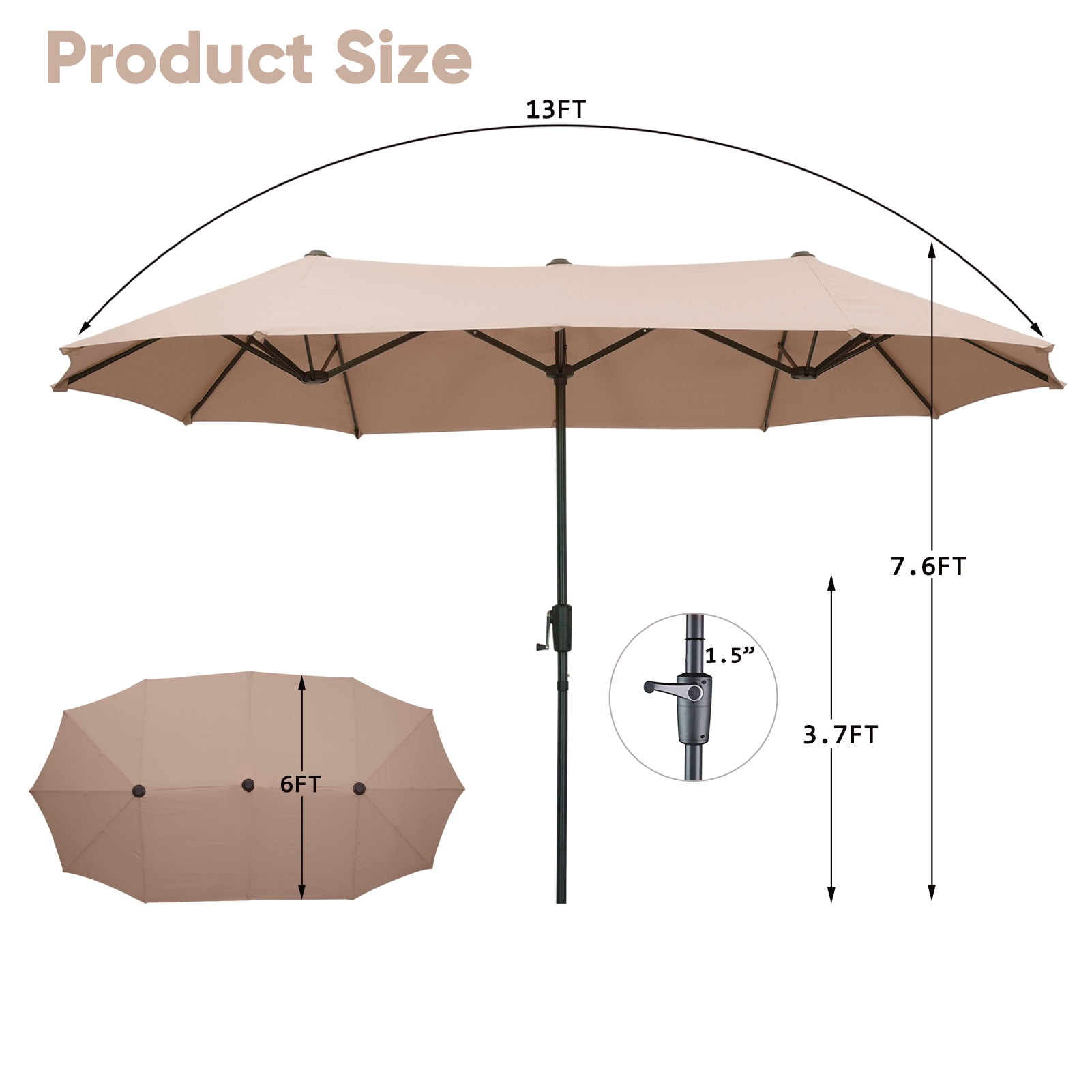 Ainfox 13ft Large Patio Umbrella,Outdoor Double-Sided Rectangle Market Heavy Duty Umbrellas without Base, Khaki