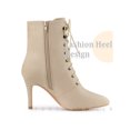 thumbnail image 3 of BLISSFUL STEP Pointy Toe Zip Lace Up Stiletto Heel Ankle Boots for Women Beige 7, 3 of 3