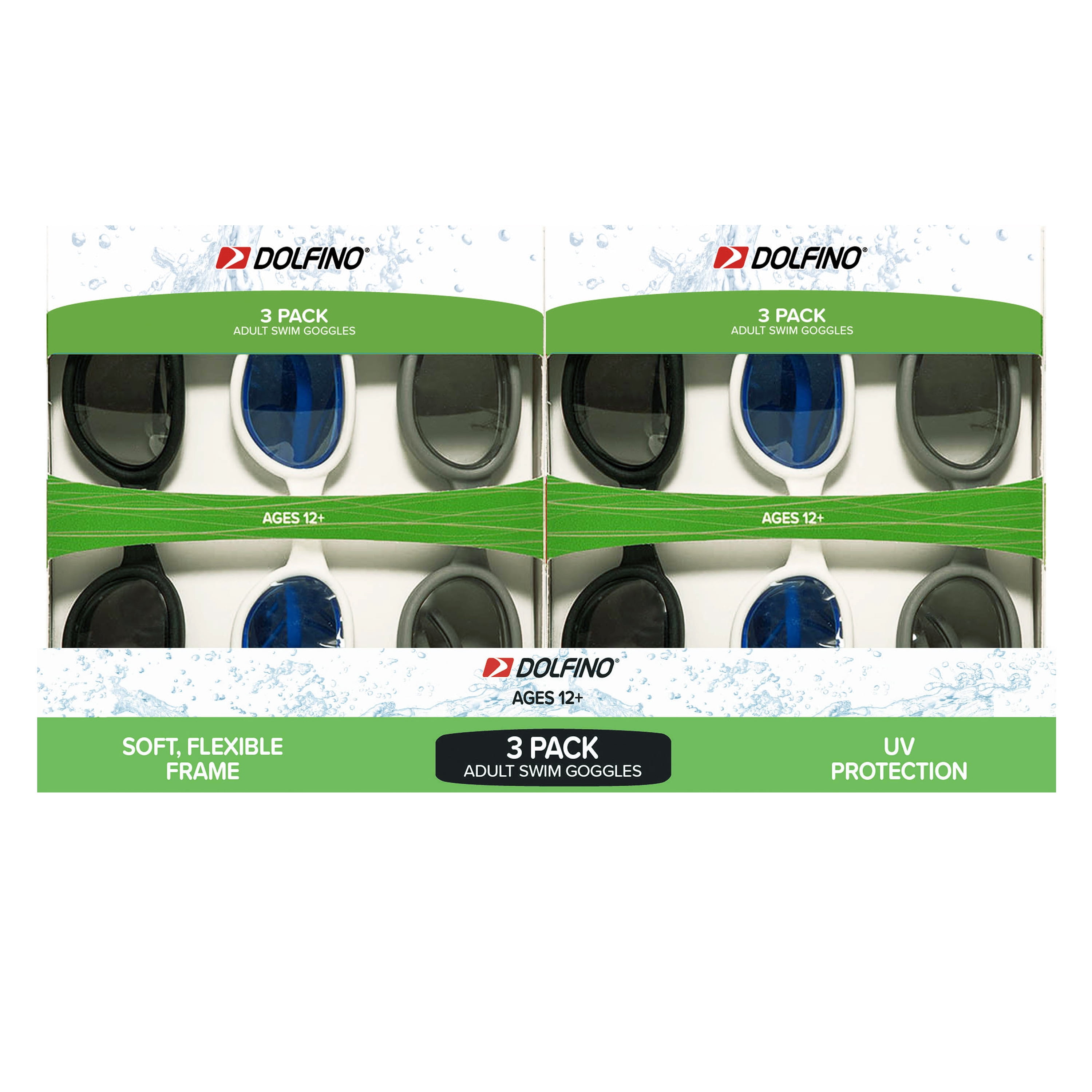 (2 pack) Aqua Dolfino Adult Racer Tinted Swim Goggles, Multi-Color, Unisex (3 Pack)