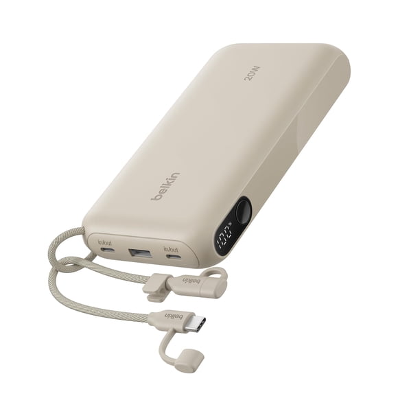 Belkin Portable Charger, USB-C Power Bank 20,000mAh w/ 2X USB-C Ports & 1x A Port, Digital Battery Display, 20W Charging for iPhone 17, Air, Pro, Sam