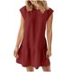 thumbnail image 1 of Vestido de Manga Corta para las Mujeres Moda Color Sólido Plegado Cuello Redondo Vestido, Algodón Poliéster, 1 of 6