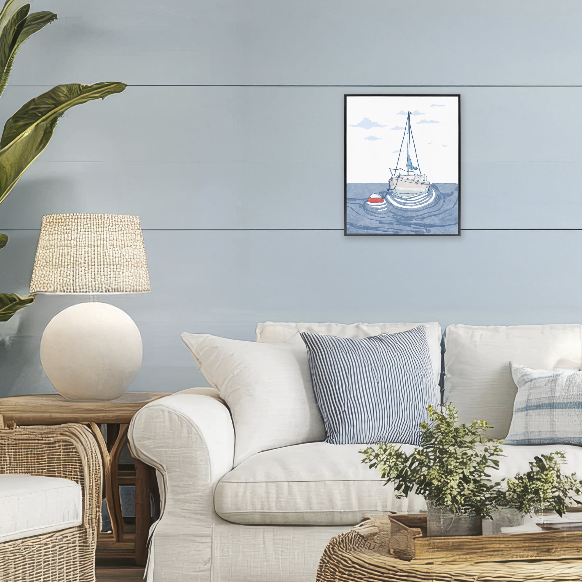 Stupell Industries Cool Tone Sailboat Floating Black Framed Giclee Art, design by Melissa Tilley