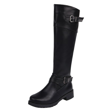 

Juebong Winter Warm Women s Rivets Zipper Hoof Heels Riding Horse Sexy Mid Calf Boots Black Size 10.5