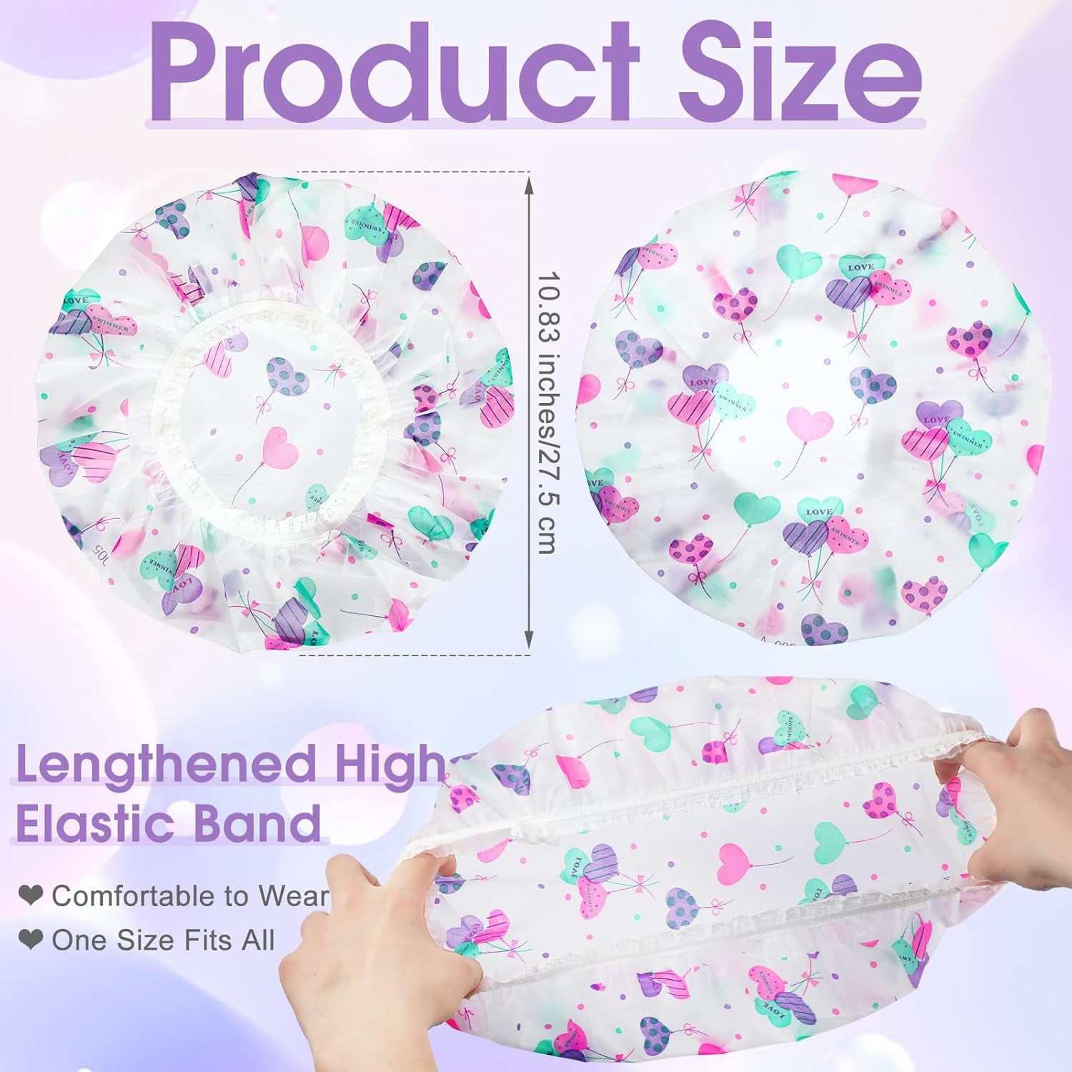 20 Pcs Reusable Plastic Shower Caps for Women, Bulk Waterproof Bath Hair Bonnets with Elastic Band Assorted Colors Home, Salon & Spa
