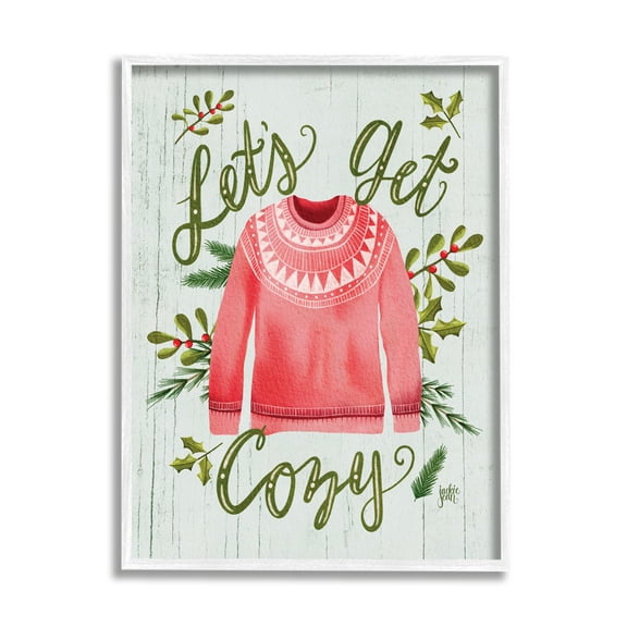 Stupell Industries Let's Get Cozy Holly Plants Pink Winter Sweater, 16 x 20, Designed by Jackie Quigley