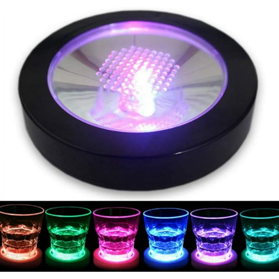 LINLIN LED Coaster Light Up Bottle Cup Mat Lighting Flash Cup Mat Round Shape for Beer Wine Glass Drinking Bottle Cup Luminous Mat Home Party Club Bar Supply