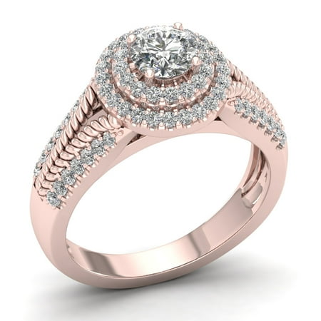 Imperial 3/4ct TDW Diamond 10K Rose Gold Double Halo Engagement Ring
