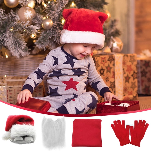 Xihbxyly Cosas Por Menos de 5 Dolares Conjunto de Disfraz de Papá Noel para Niños, Barba de Papá Noel, Gorro de Navidad, Bufanda y Guantes para Niños, Accesorio de Fotografía para Fiesta de Disfraces