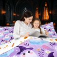 thumbnail image 4 of Homewish Kawaii Witch Ghost Full Size Comforter Sets, Colorful Flower Bedding Comforter Set, Lavender Blue Orange White, Pumpkin Bat Reversible, 3pcs 1 Comforter and 2 Pillowcases, 4 of 6