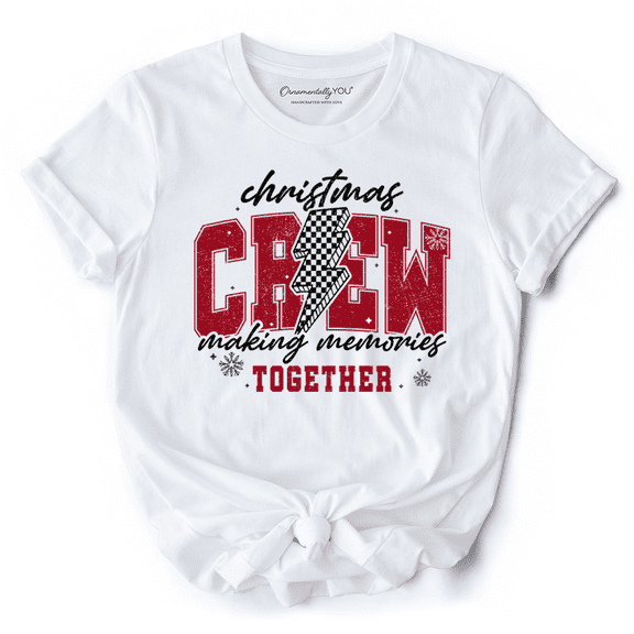 Christmas Crew Making Memories Together T‑Shirt, Checkered Lightning Retro Holiday Tee