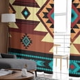 thumbnail image 4 of Turquoise Red Semi Sheer Curtains 108 Inch Length 2 Panels Set, Southwest American Native Abstract Pattern Sheer Kitchen Curtain Privacy Voile Window Curtain for Living Room Bedroom Rod Pocket Drapes, 4 of 7