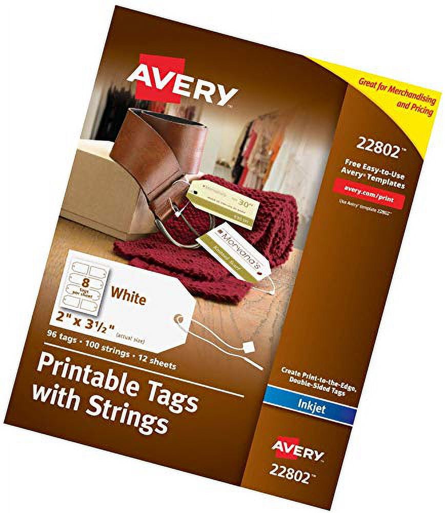 Avery Printable Blank Gift Tags with Sure Feed, 2 x 3.5, White, 96  Customizable Tags with Strings (22802)