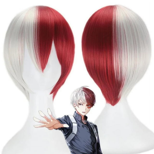 My Hero Academy's Burnt Frozen Red and White Two tone Short Hair Styling Cosy Wig Red and White Gradient