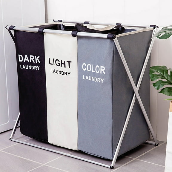 Tri Compartment Sorting Laundry Hamper Collapsible Laundry Baskets Foldable Waterproof Clothes Hamper for Bedroom Bathroom Laundry Storage and Organize 145L