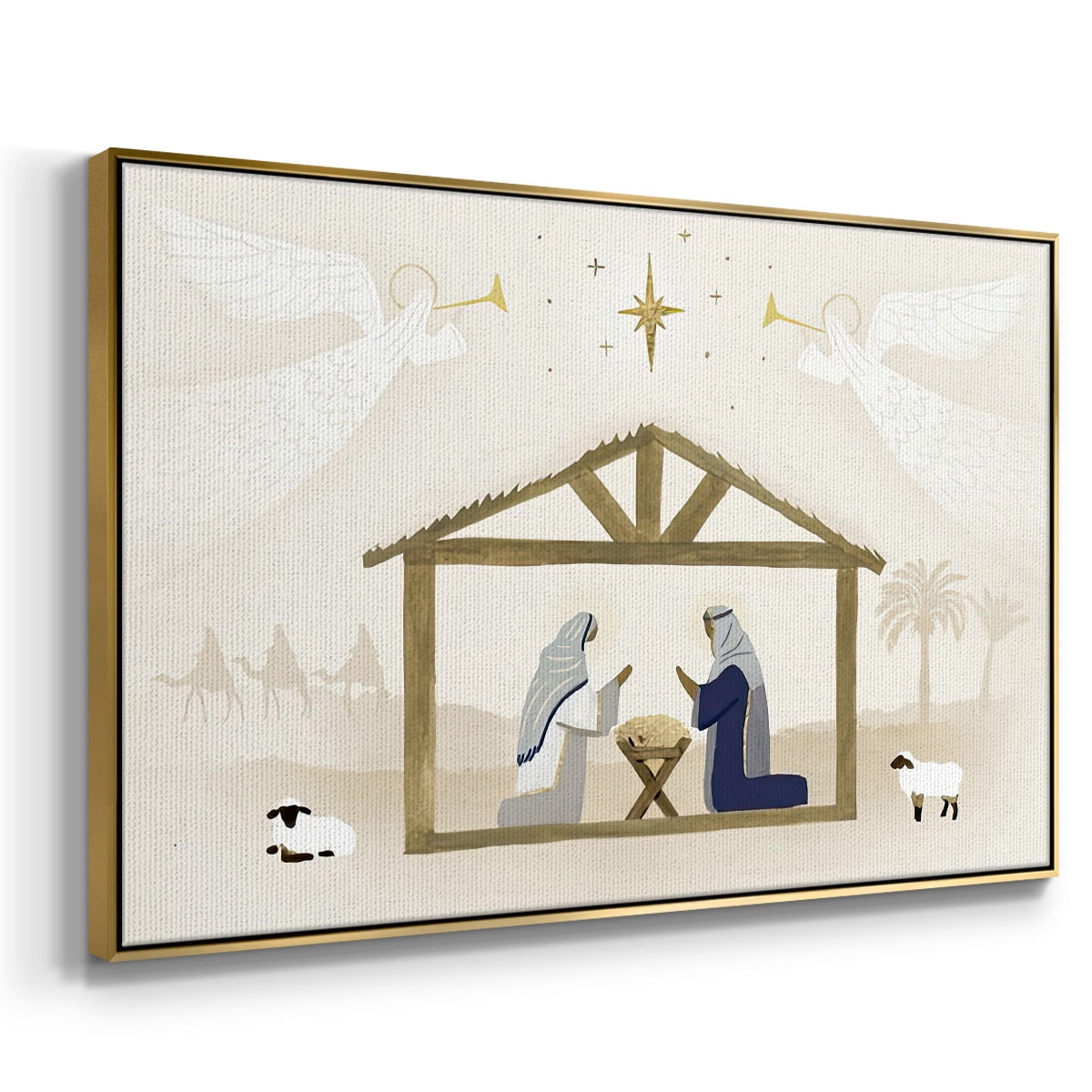 Away in a Manger Collection A - Framed Gallery Wrapped Holiday Canvas - 17 x 25 - Gold Frame