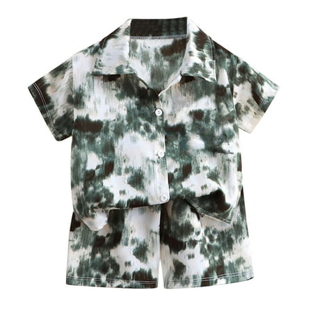 

Kids Toddler Boy Outfits Comfy Baby Clothing Sets Summer Cozy Colored Patchwork Printed Short Sleeved Tops And Shorts 2Pc Children s Suit Soft Outerwear Suits Dark Green 8-9 Years