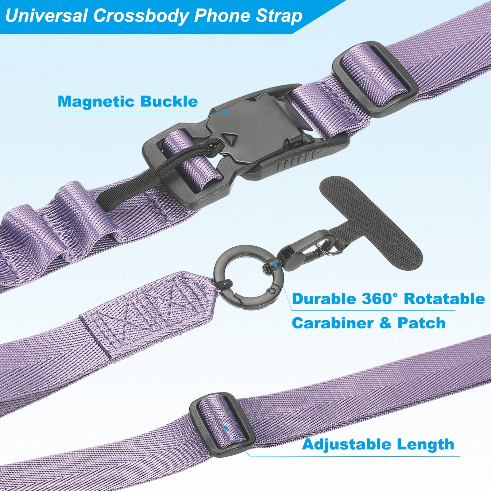 Uxcell Universal Cell Phone Lanyard, 2Pcs Adjustable Crossbody Phone Strap Magnetic Buckle Polyester Neck Lanyard with Patch for Concerts Gym Travel Secure Hands-Free Carry, Purple