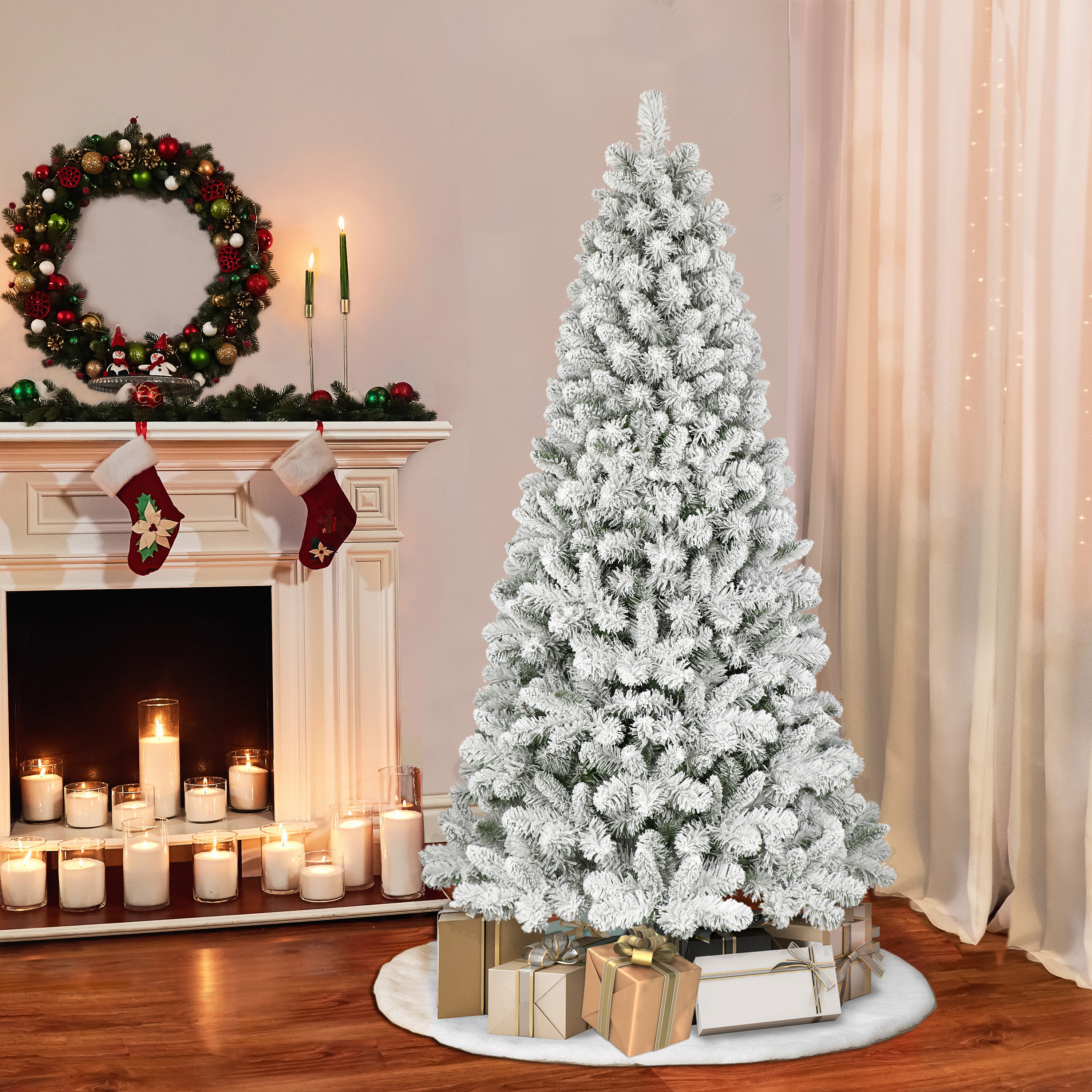 6.5 ft Flocked Virginia Pine Tree 787 tips