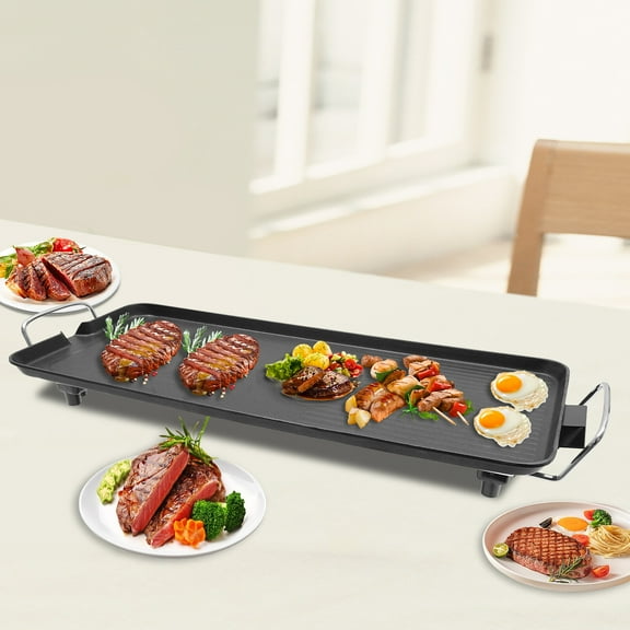 ToppiJoy 1500W Portable Electric Barbecue Grill Indoor Outdoor Teppanyaki Grill Panel Tabletop BBQ Grill Plate with Five Gears Temperature for Yard Travel Picnic Camping