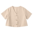 thumbnail image 5 of jjayotai Cotton Shirts for Women Short Sleeve Tshirts Button down V Neck Crop Tops Trendy Work Business Outfits, 5 of 6